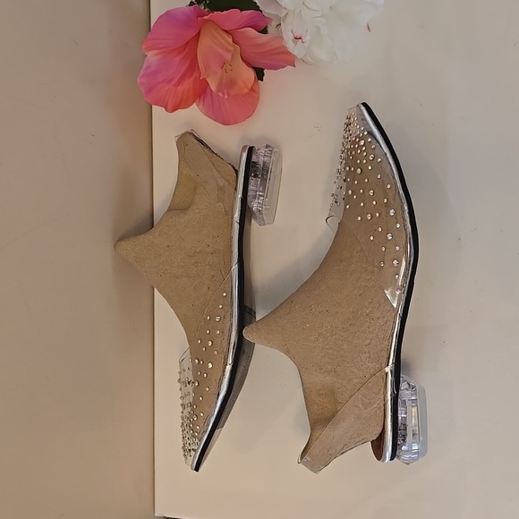 Sparkling Clear Vinyl Rhinestone Crystal embellished Flats 38 NWOT - Picture 7 of 12